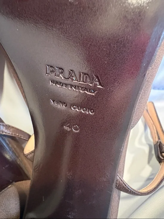 Prada Brown Floral Embroidered Heeled Slides - Picture 3 of 5